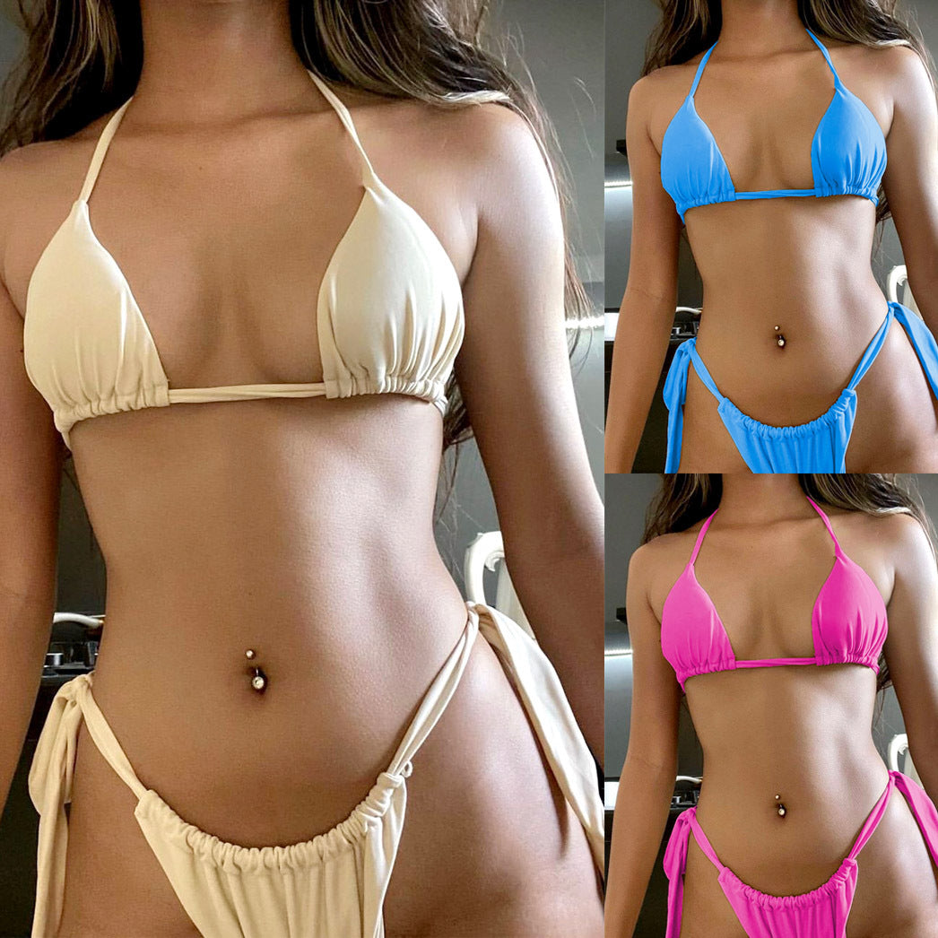 Sexy Three Point Split Bikini Women Solid Color Bikini Swimsuit