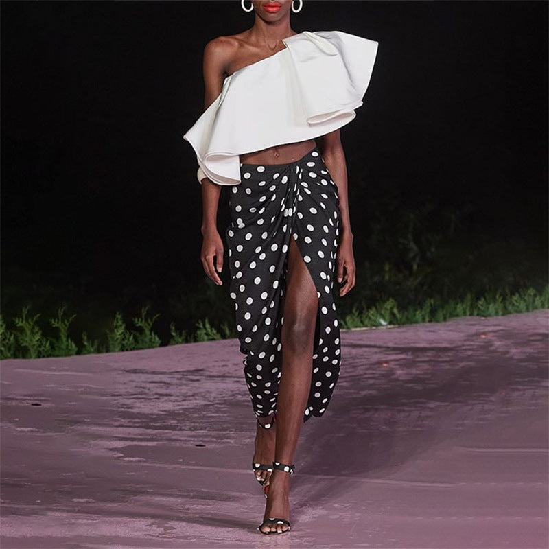 Simple Special Interest Split Swimsuit Women Polka Dot Skirt High Waist Bikini