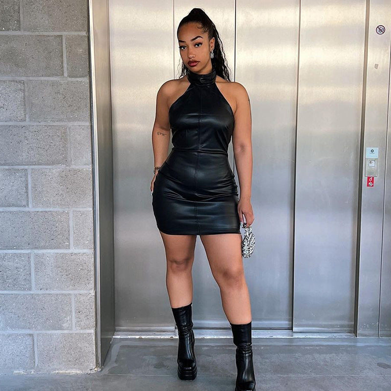 Stand Collar Sleeveless Waist Sheath Sexy Women Dress