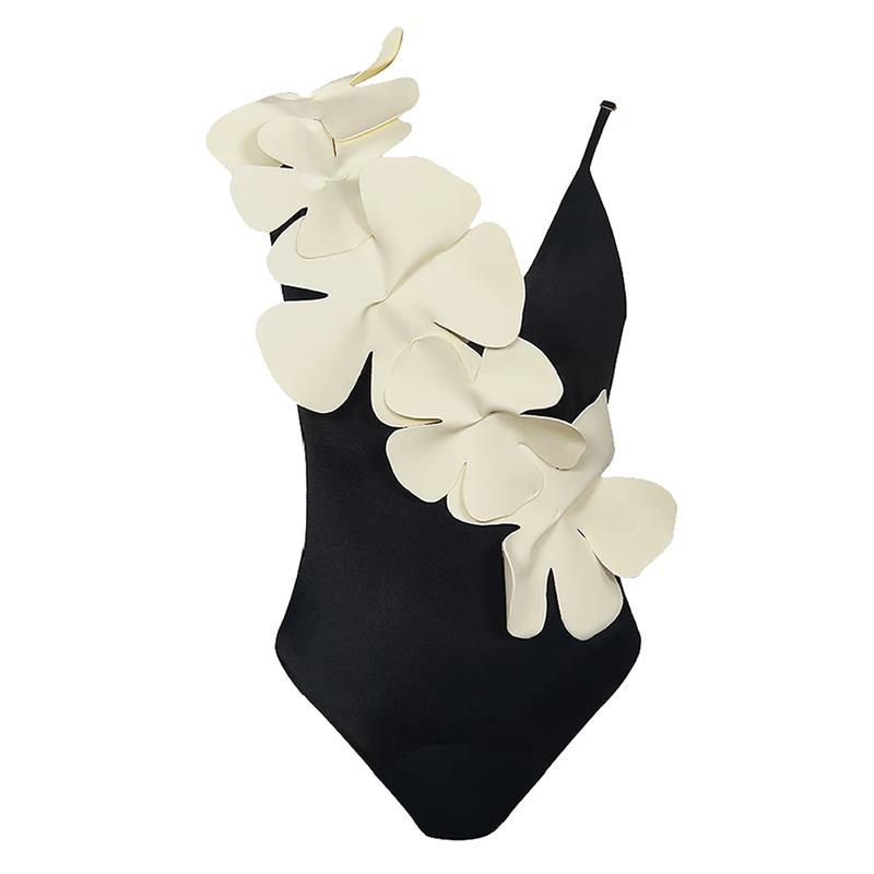 Three Dimensional Floral Design Solid Color Sexy Slimming One Piece Women Swimsuit