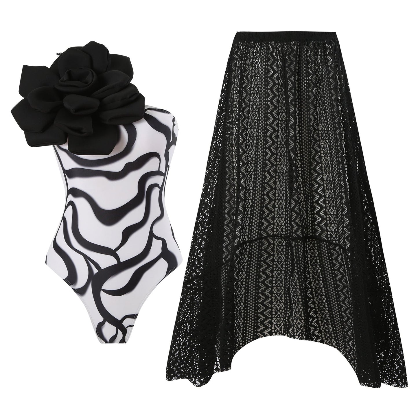 One Piece Swimsuit Women Skinny Slimming Big Floral Swimsuit Outfit Chiffon Dress