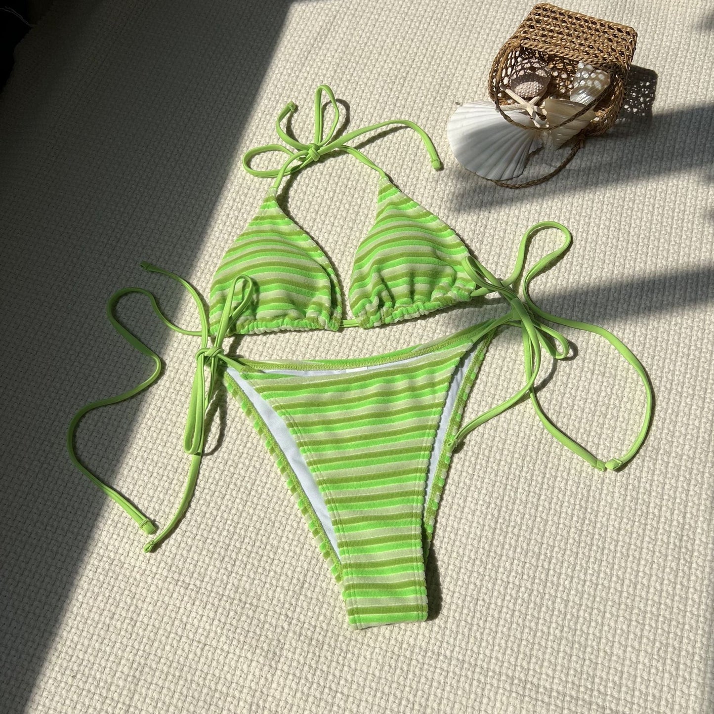 Stripe Towel Cloth Simple Sexy Split Swimsuit Bikini
