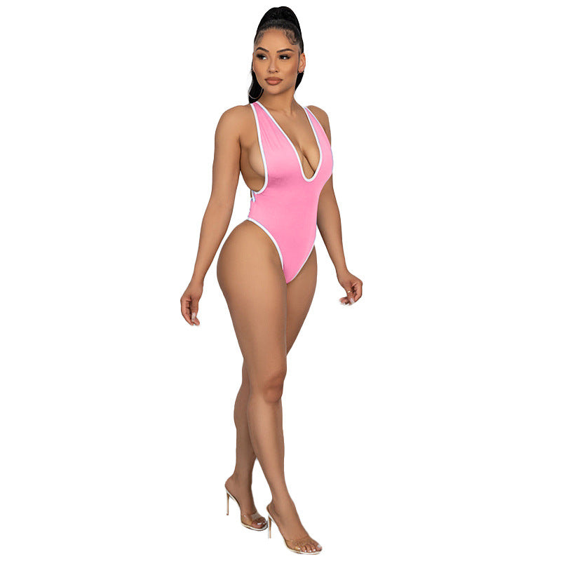 Sexy Women Clothing Bikini Three Point T Shaped Vest One Piece Swimsuit