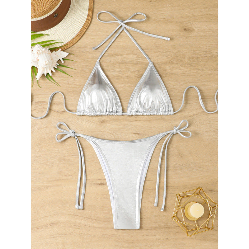 Bikini Sexy Slim Fit Shiny Surface Sexy Nightclub Bikini Swimming Swimwear Women Split