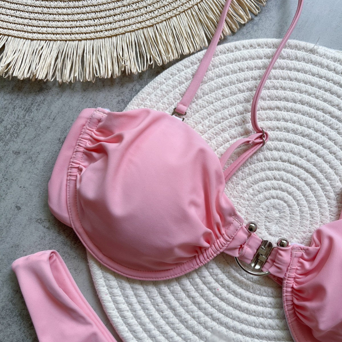 Bikini Metal Accessories Solid Color Swimsuit Beach Sexy Women Swimsuit