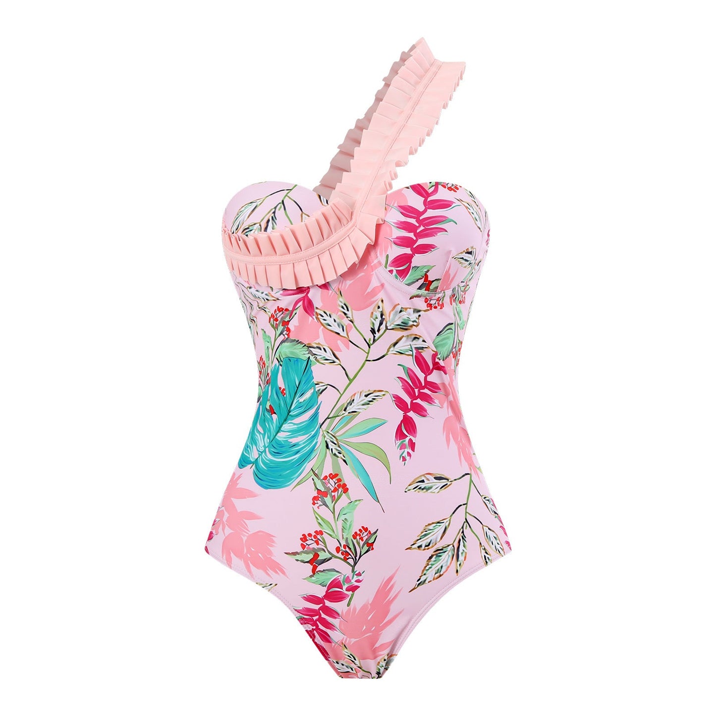 Swimwear Puff Sleeve outside One Piece Retro Printed Swimsuit Women Printed Wrap Skirt Set