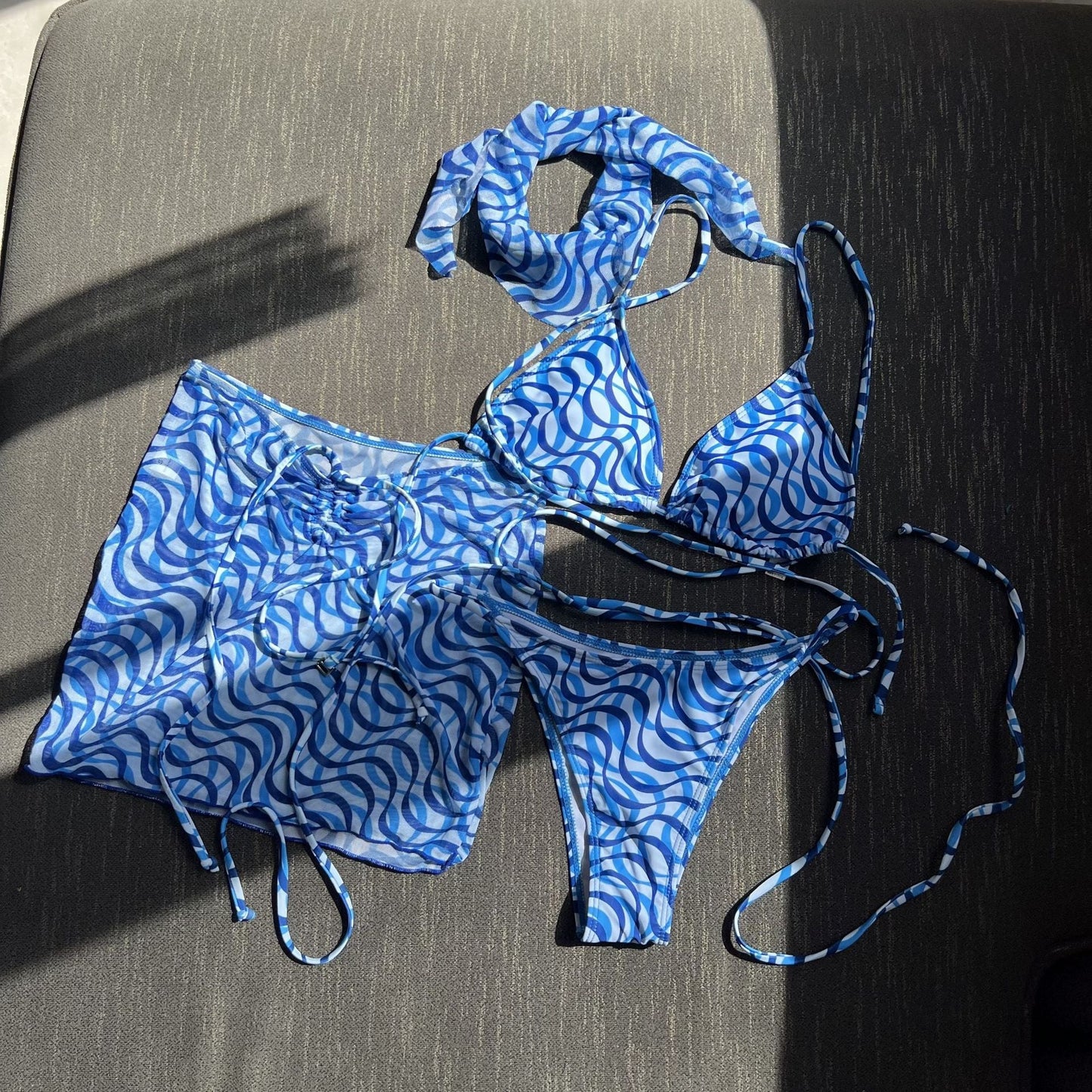 Drawstring Strap Sexy Three Piece Set Swimsuit Bikini Strap