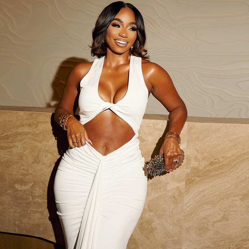 Women Clothing Solid Color Dress Sexy Hollow Out Cutout out Camisole Ribbon Dress