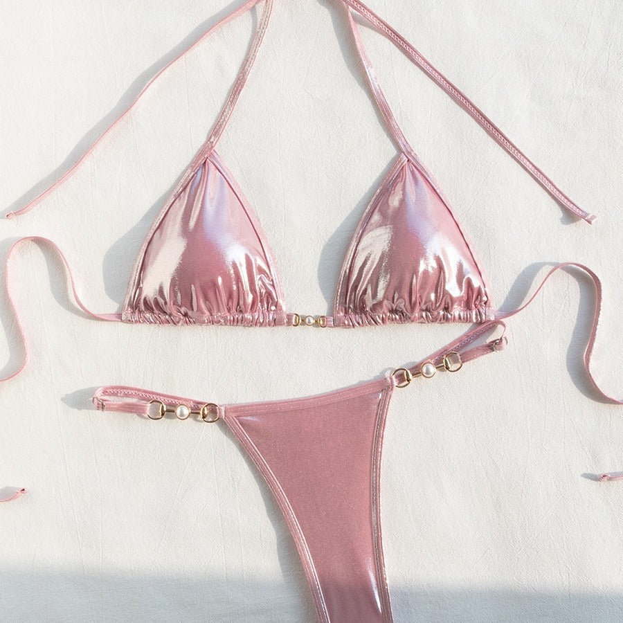 Split Swimsuit Women Sexy Backless Ornament Lace up Bikini Triangle Bag Bikini