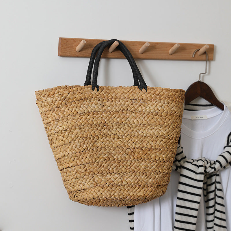 Large Capacity Straw Bag All Match Simple Portable Natural Grass Hand Woven Bag Women Vacation Beach Bag