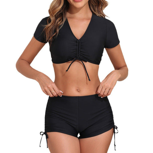 Swimsuit Women Sexy Boxer Short Sleeve Conservative Split Bikini Swimsuit Bikini