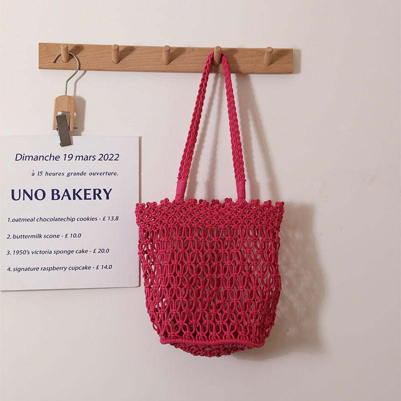 Hollow Out Cutout Shoulder Cotton Thread Woven Bag Lace Straw Bag Vacation Beach Bag Women Bag