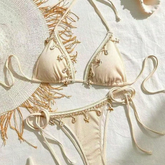 Lace Wilhelmy Shell Bikini Pink Three Point Bikini Split Swimsuit