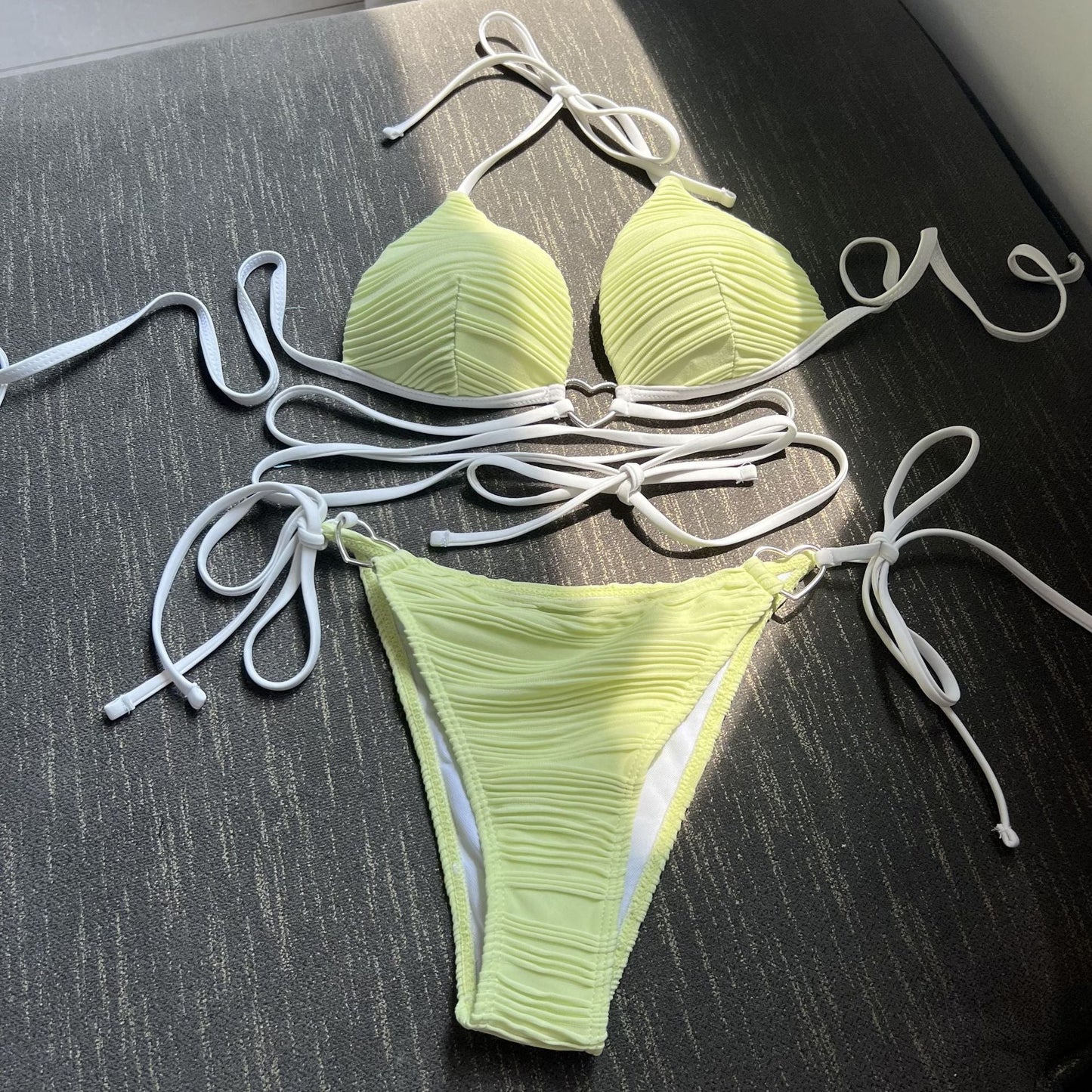 Sexy Love Drawstring Strap Hard Cup Bikini Swimsuit