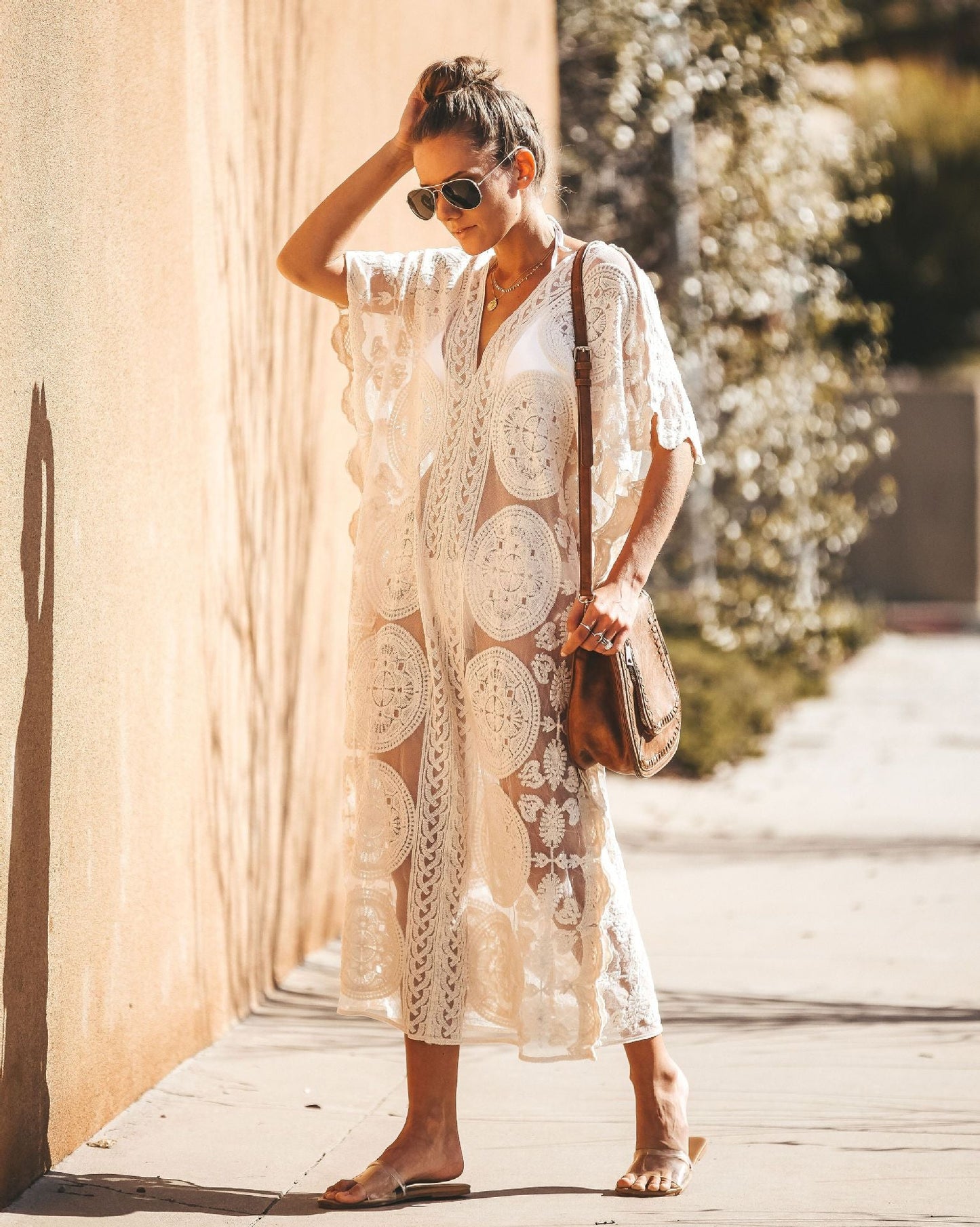 Beach Sun Protection Shirt Loose Pullover Swimsuit Outer Cover Bikini Jacket Water Soluble Lace Dress