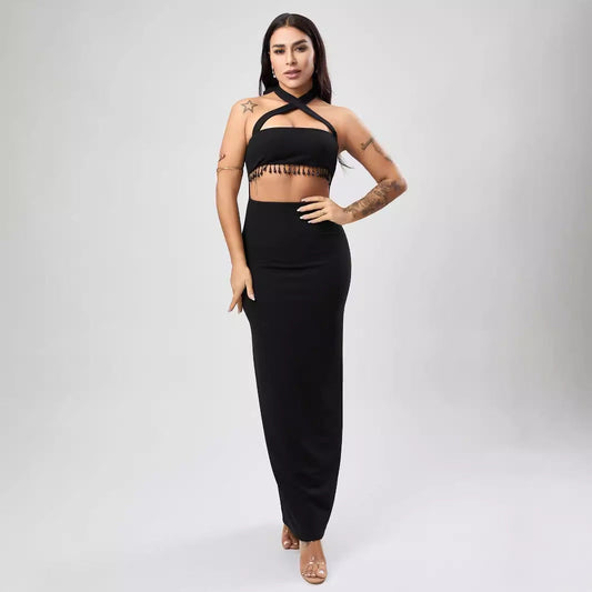 Black Textured Dress Women Wear A Line Dress Sexy Dress Women