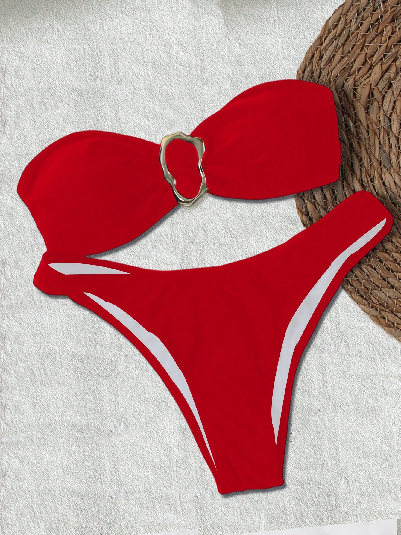 Bikini Solid Color Tube Top Sexy Split Bikini Swimsuit Women