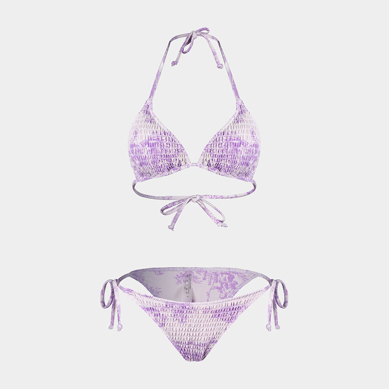 Printed Bikini Three Piece Gauze Skirt Split Sexy Vacation Bikini Swimsuit