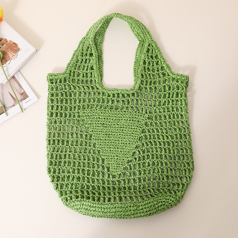 Large Capacity Hollow Out Cutout Straw Bag Fresh Candy Color One Shoulder Tote Woven Bag Portable Women Beach Bag