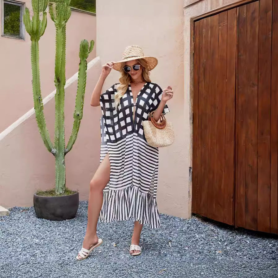 Overseas Travel Vacation Blouse Sun Protection Long Shawl Thin Spring Summer Women Cardigan