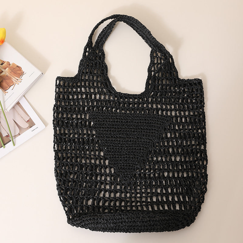 Large Capacity Hollow Out Cutout Straw Bag Fresh Candy Color One Shoulder Tote Woven Bag Portable Women Beach Bag