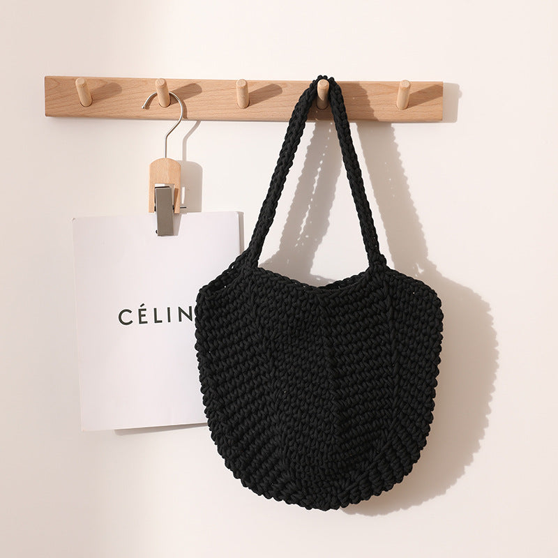 South Korea Vintage Shoulder Cotton Thread Woven Bag Crochet Handbag Straw Bag Vacation Beach Bag