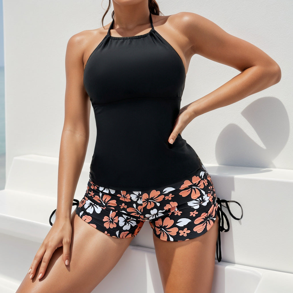 Bikini Printing Halter Backless Sexy Bikini Split Swimsuit Swimwear