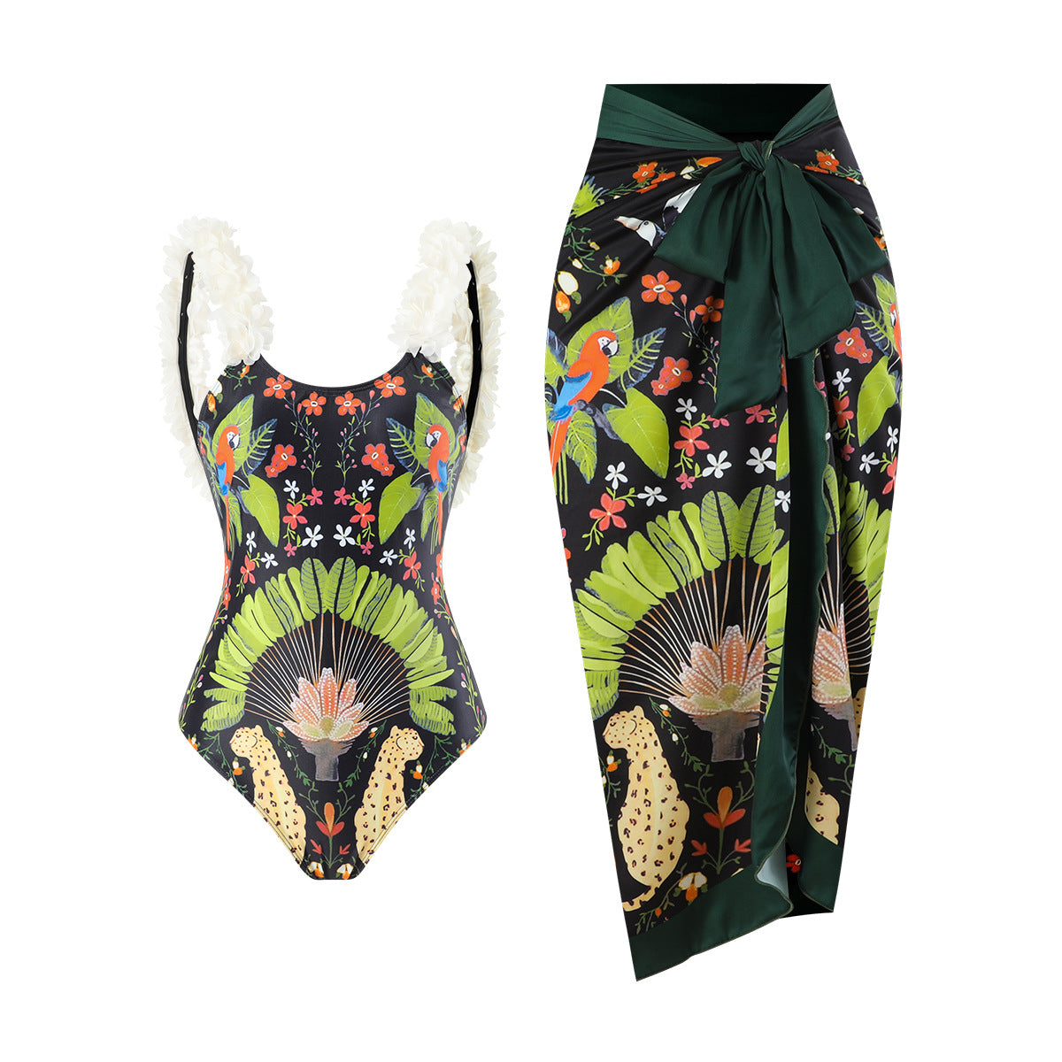 One Piece Printed Skirt Conservative Swimwear Two Piece Women Swimsuit