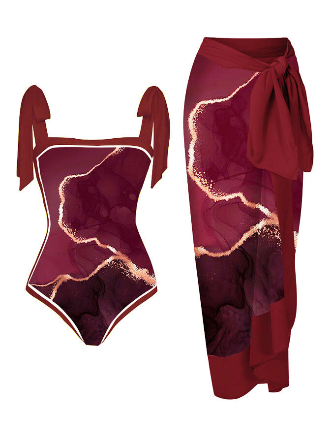 Customized Printed Two-Piece One-Piece Swimsuit Conservative Cover Hip Skirt Swimsuit