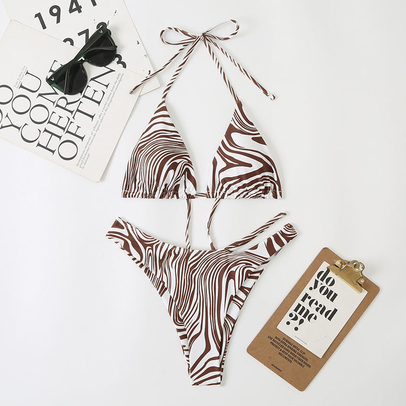 Multi Color Digital Printing Women Split Bikini Lace Up Swimsuit