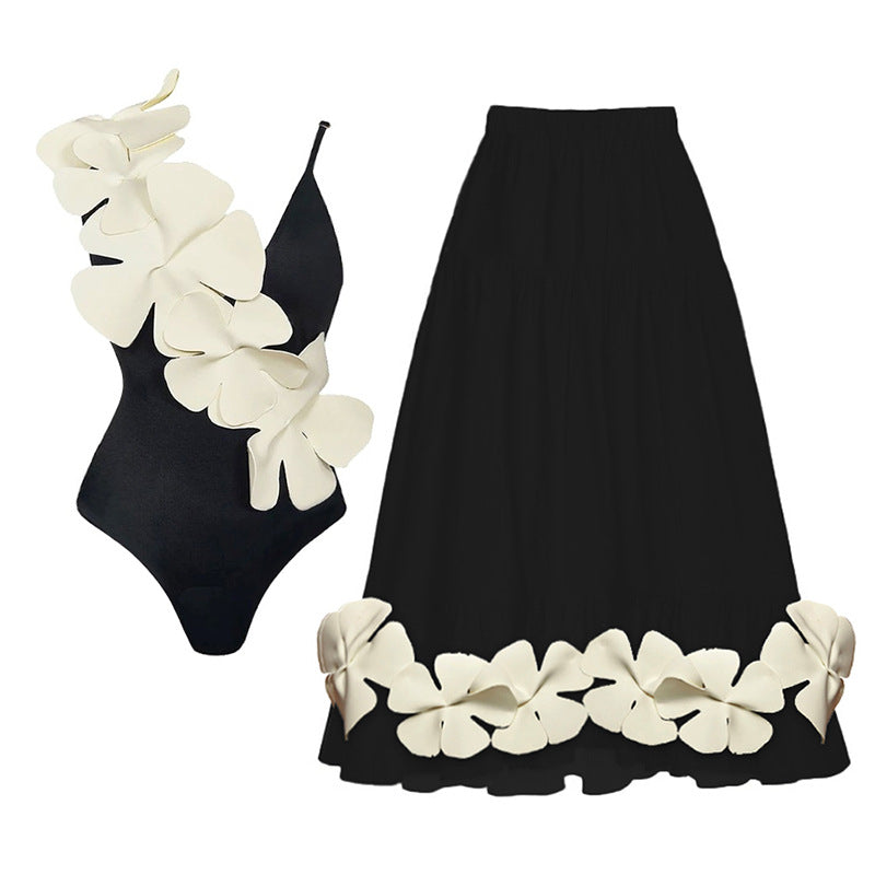 Solid Color Spaghetti Straps One Piece Swimsuit Women Floral Spring Vacation Swimsuit