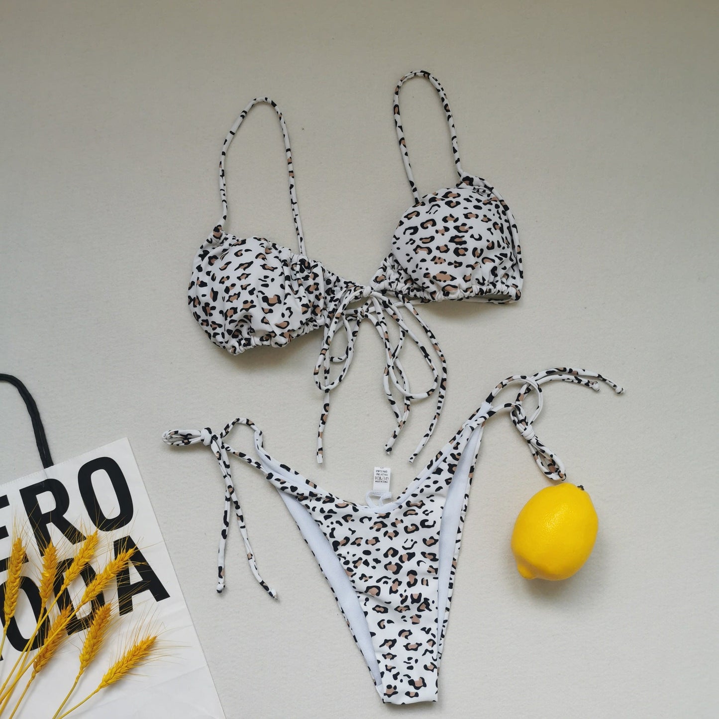 Sling Bandage Swimsuit Women Pleated Push up Drawstring Sexy Solid Color Bikini Swimsuit