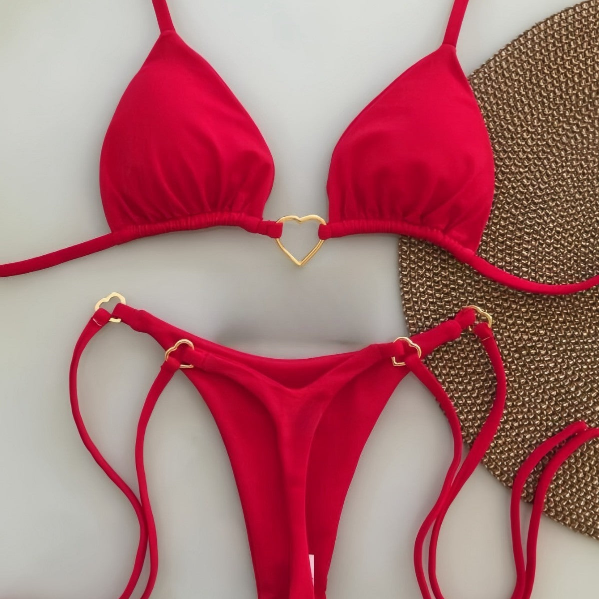 Nylon Solid Color Love Bikini Low Waist Lace up