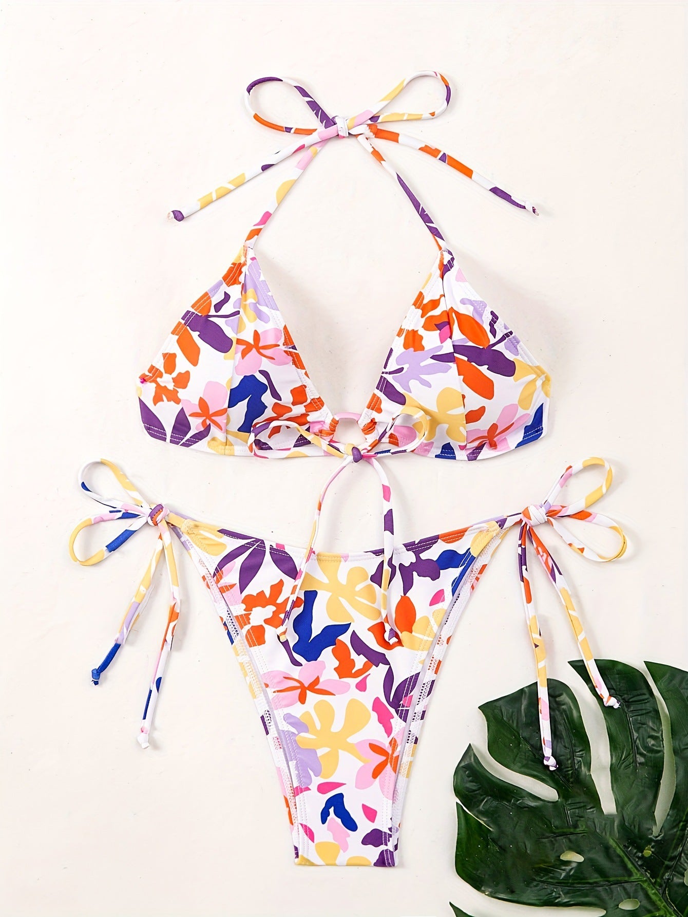 Women Clothing Big Floral Print Halter Sexy Push up Swimsuit Women Bikini