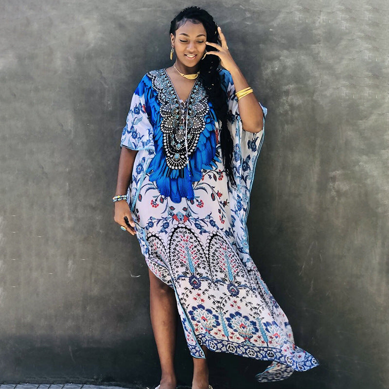 Rope Positioning Maxi Dress Loose Robe Seaside Vacation Beach Dress Bikini Swimsuit Blouse Women