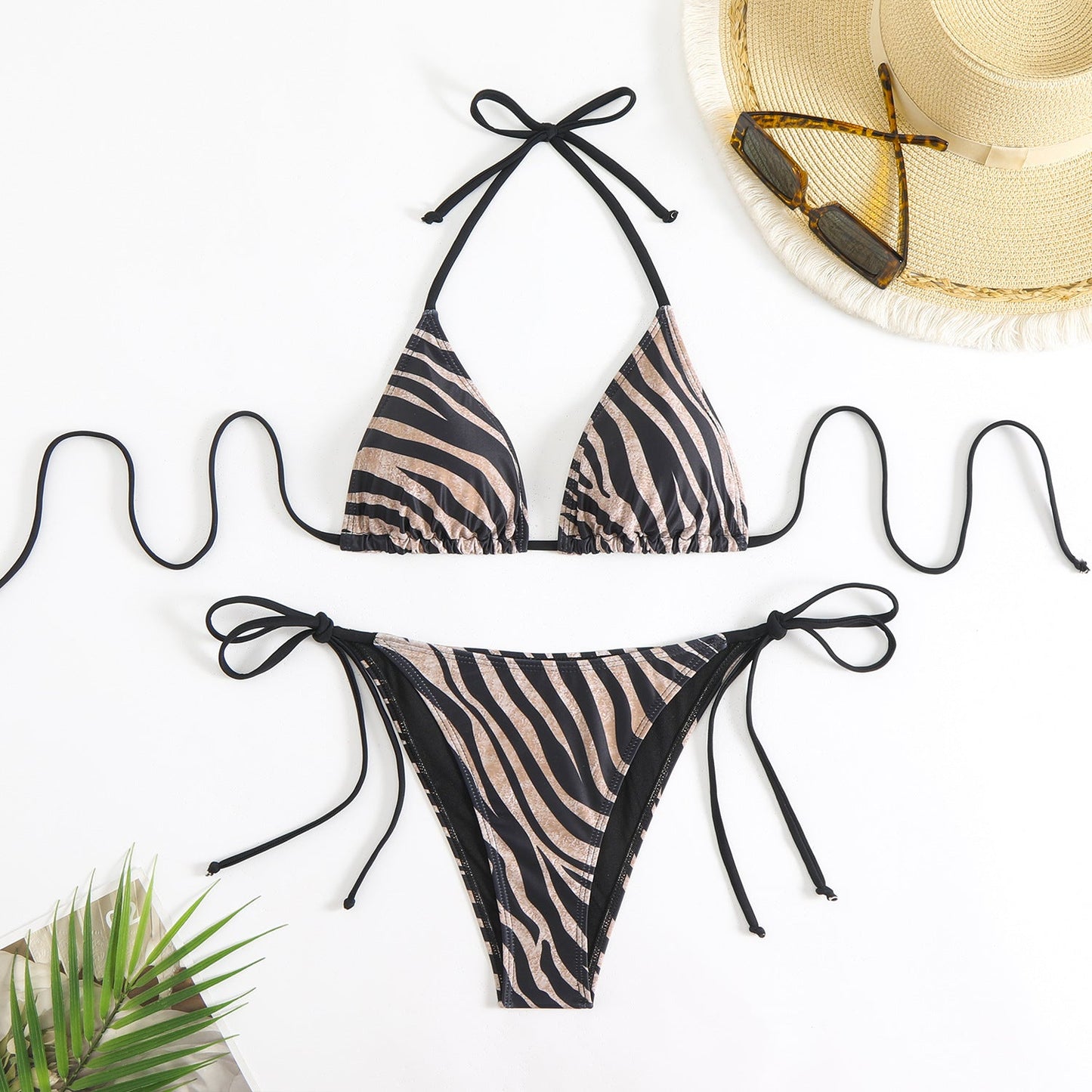 Bikini Zebra Pattern Sexy Backless Lace up Swimsuit Women Split Bikini