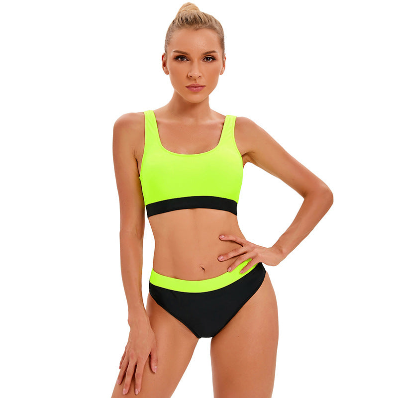 Color Matching Sports Split Swimsuit Women Conservative Backless Bikini Swimsuit