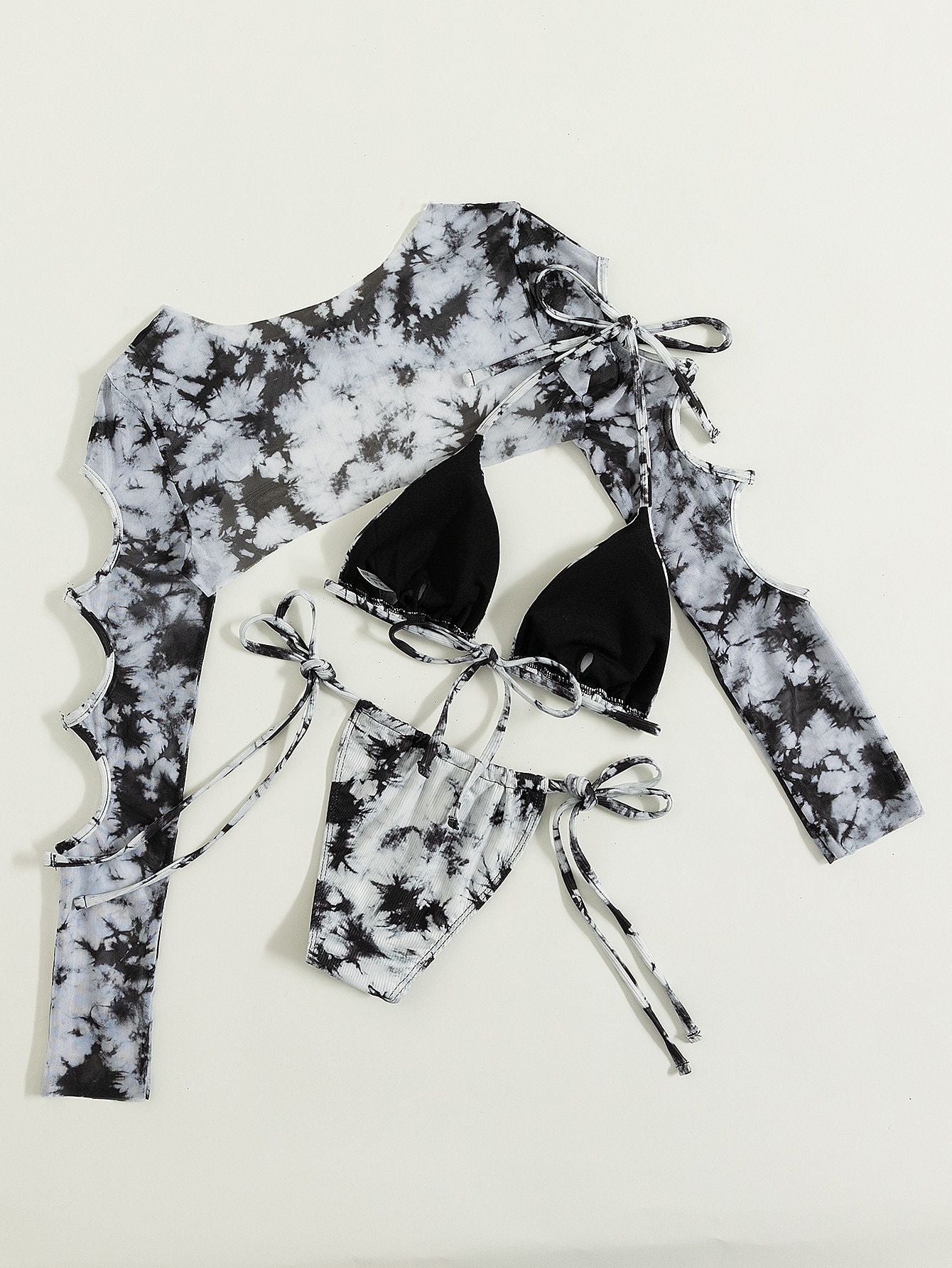 Swimwear Blooming Printed Bikini Lace-up Sexy Bikini Three Piece Two Piece Swimsuit