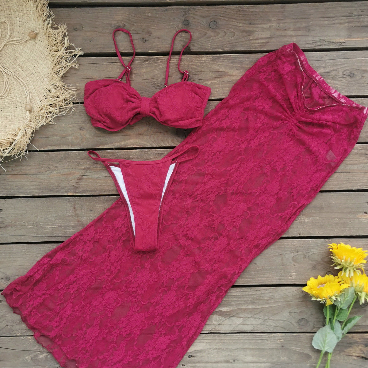 Three Point Banded Bikini Half Length Mesh Long Skirt Three Piece Sexy Backless Split Swimsuit for Women