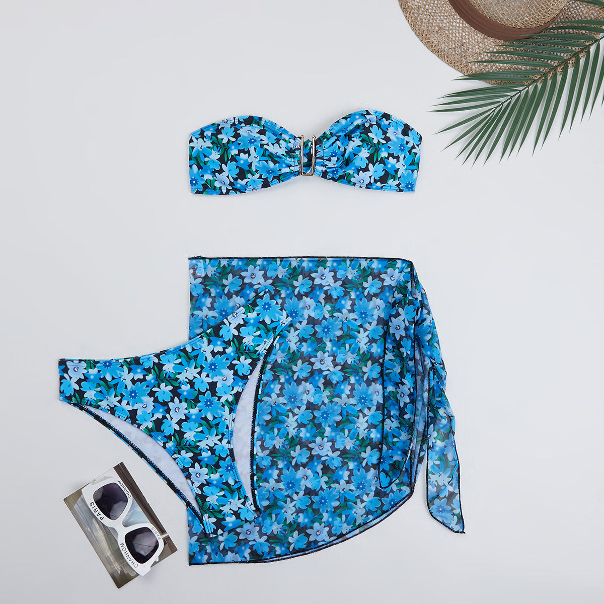 Swimsuit Women Split Three Piece Printed Metal U Shaped Bikini Bikini Bikini Swimsuit