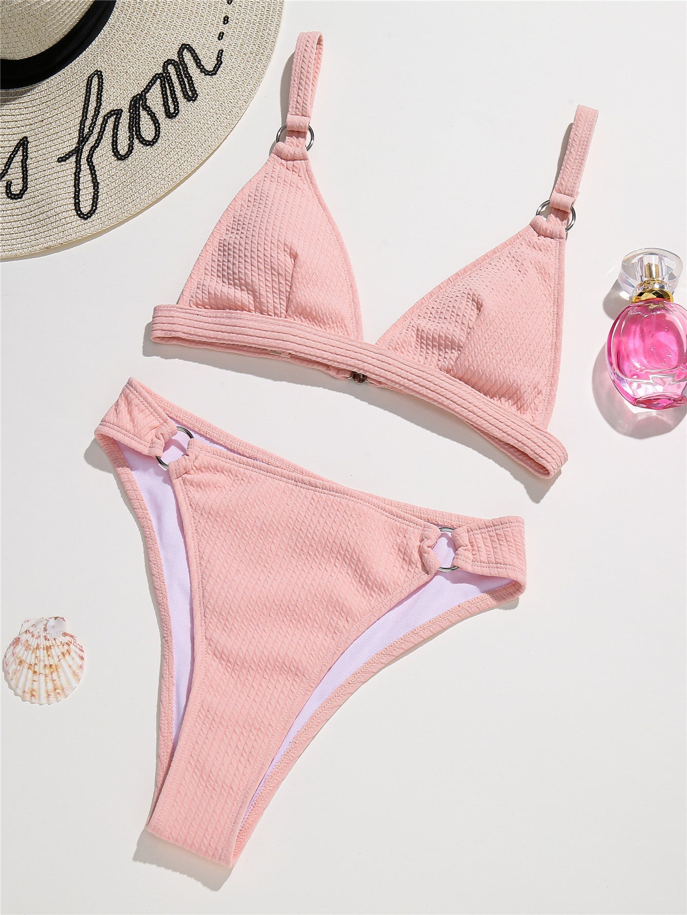 Women Swimwear Solid Color Sexy Bikini Triangle Strap Backless Split Swimsuit