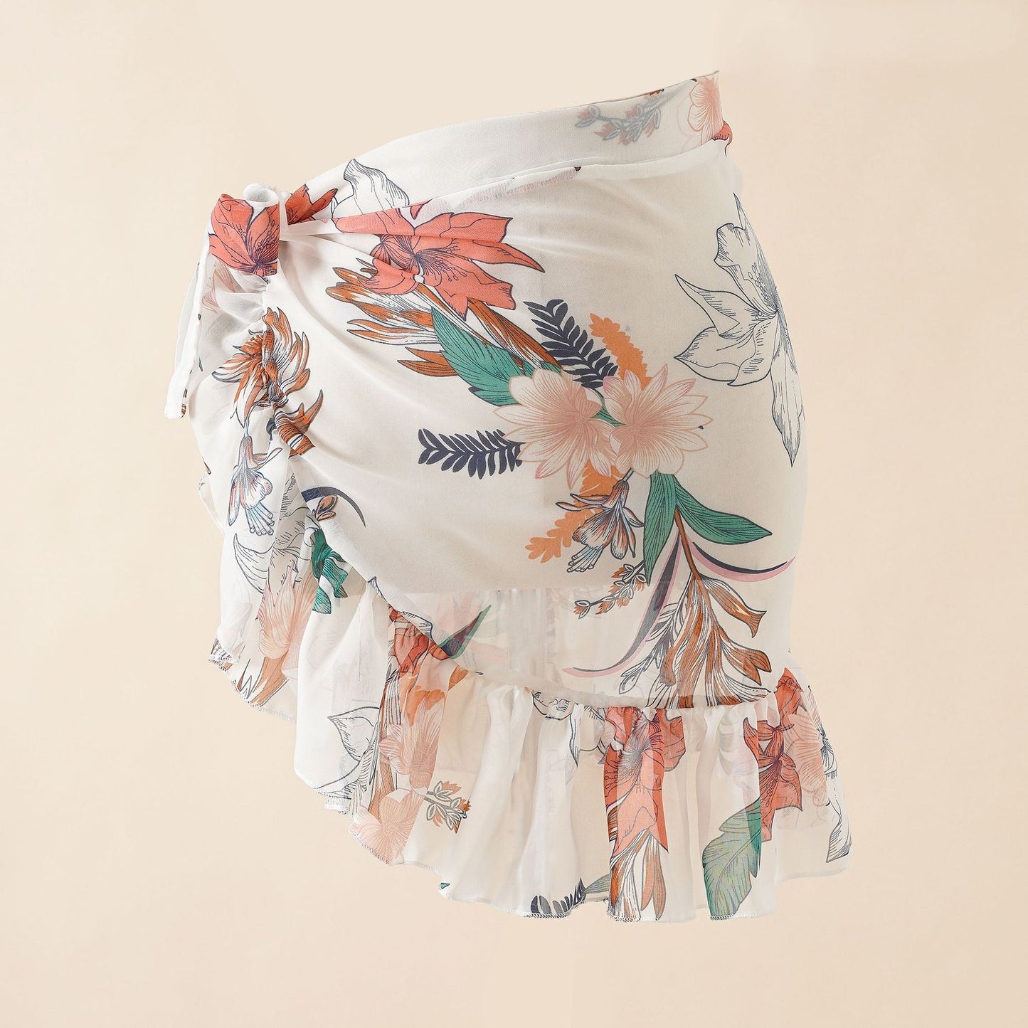 Bikini Sunscreen Chiffon Beach Skirt Leaf Printed Swimsuit Fishtail Skirt