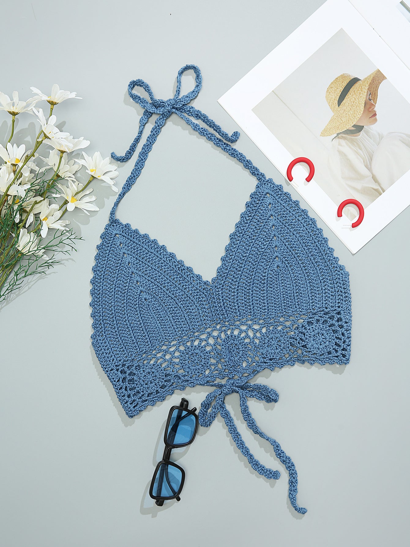 Hand Crocheting Knitted Strap Halter Bikini Top Beach Sexy Backless Bra Swimsuit Crochet hook