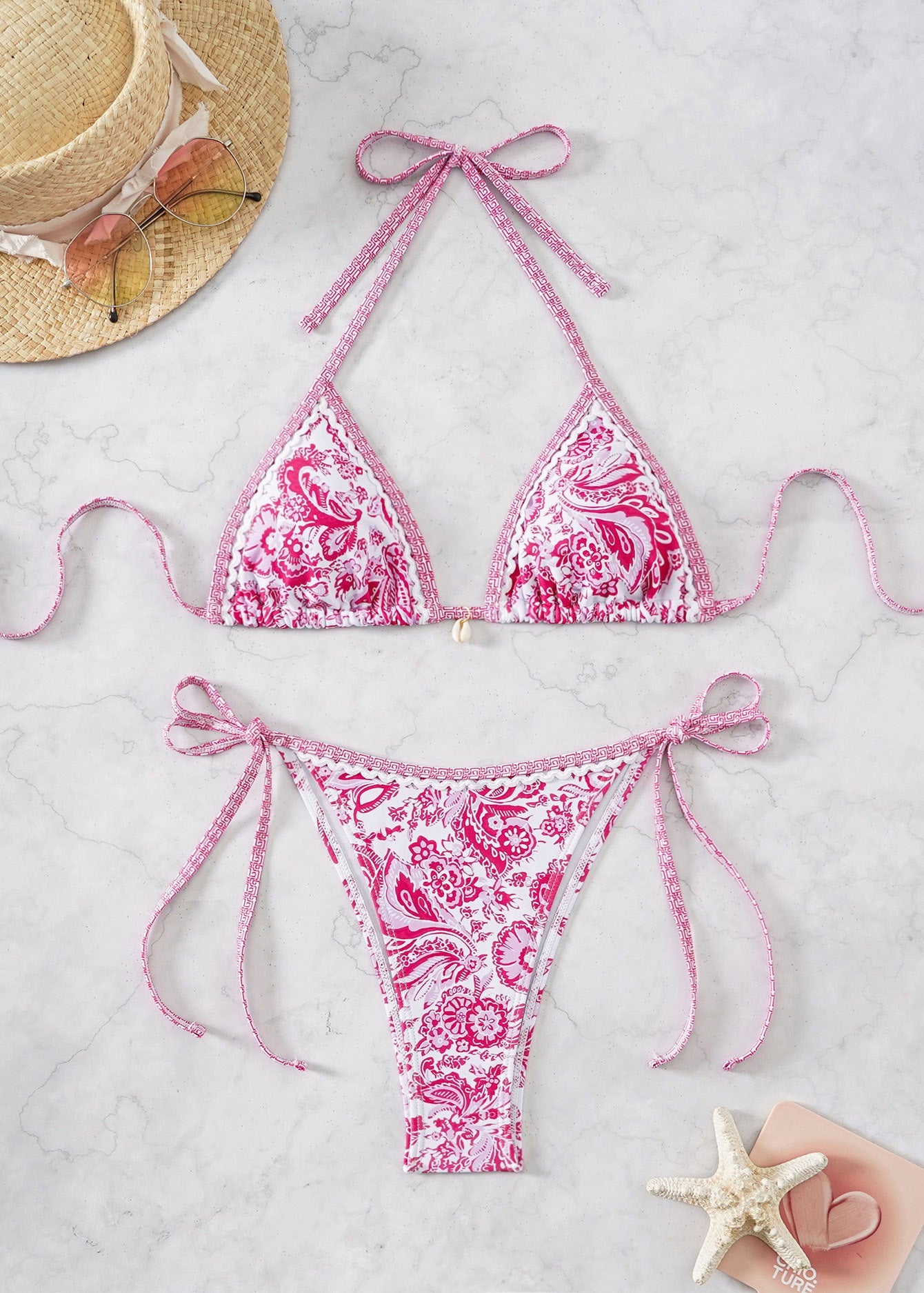 Bikini Printing Lace up Embellished Sexy Bikini Swimsuit Swimwear Women