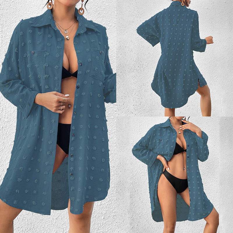Vacation Sun Protection Clothing Women Beach Jacket Beach Cover Up Breasted Shirt Swimsuit Outwear