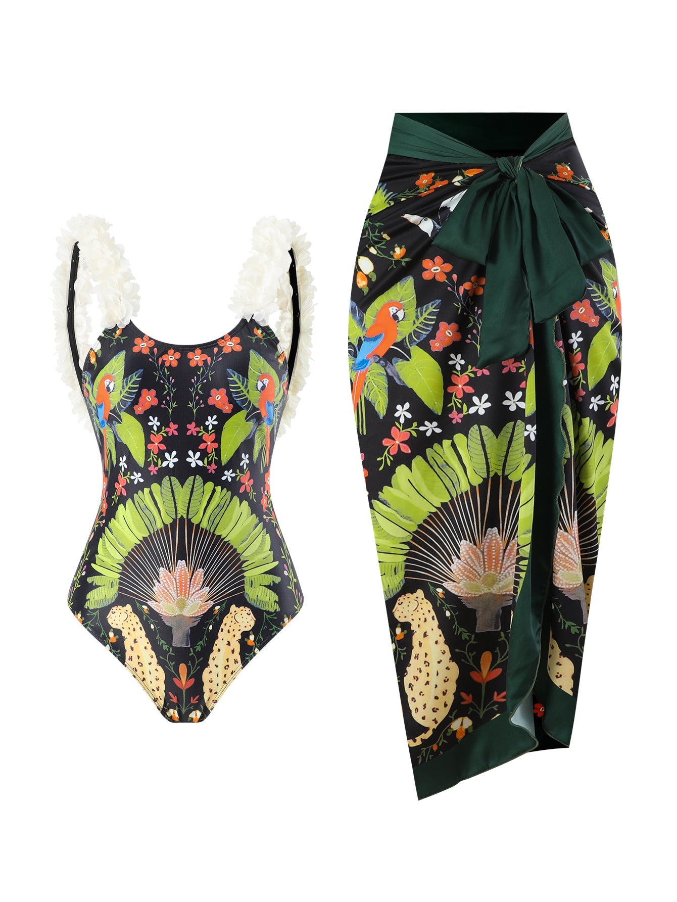 One Piece Printed Skirt Conservative Swimwear Two Piece Women Swimsuit