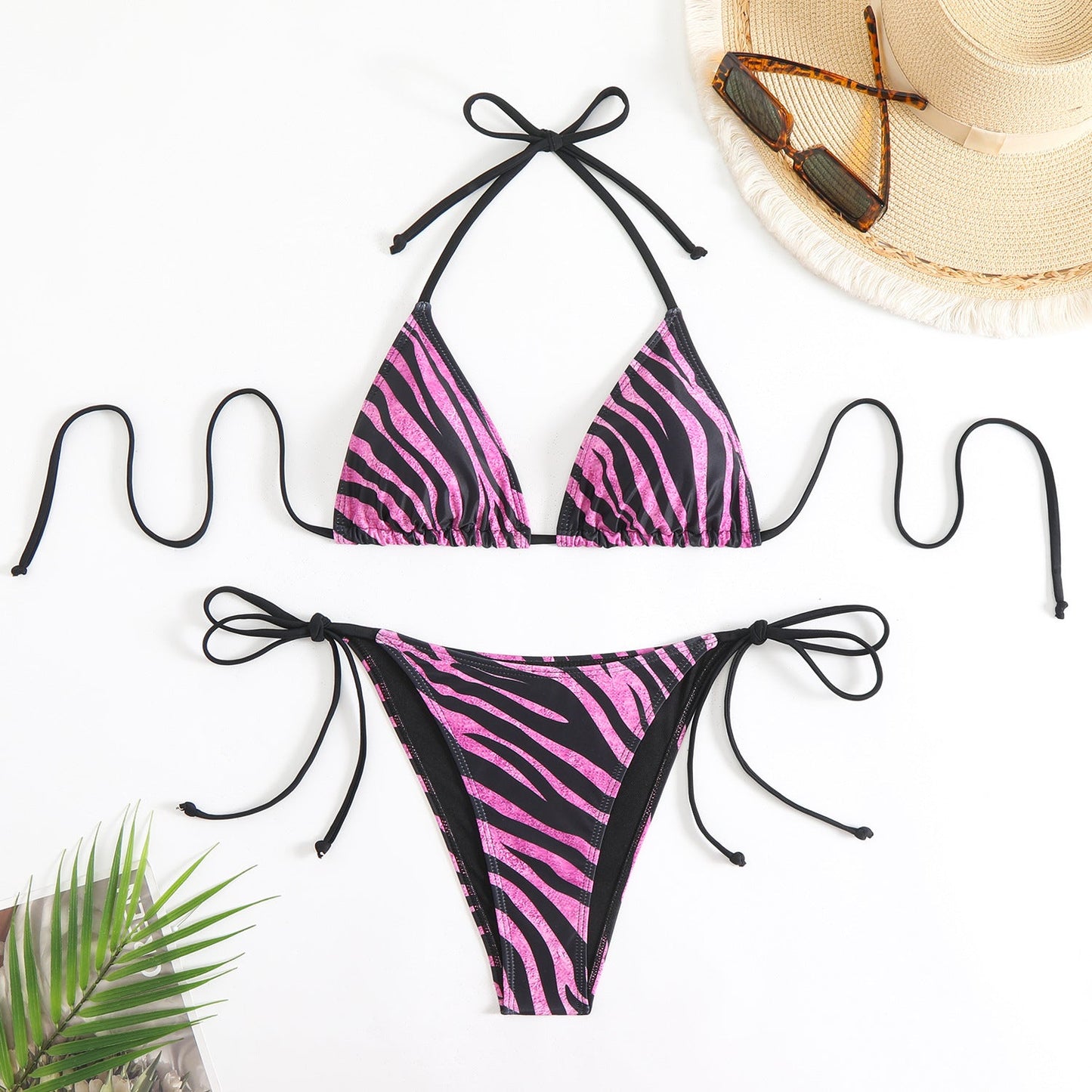 Bikini Zebra Pattern Sexy Backless Lace up Swimsuit Women Split Bikini