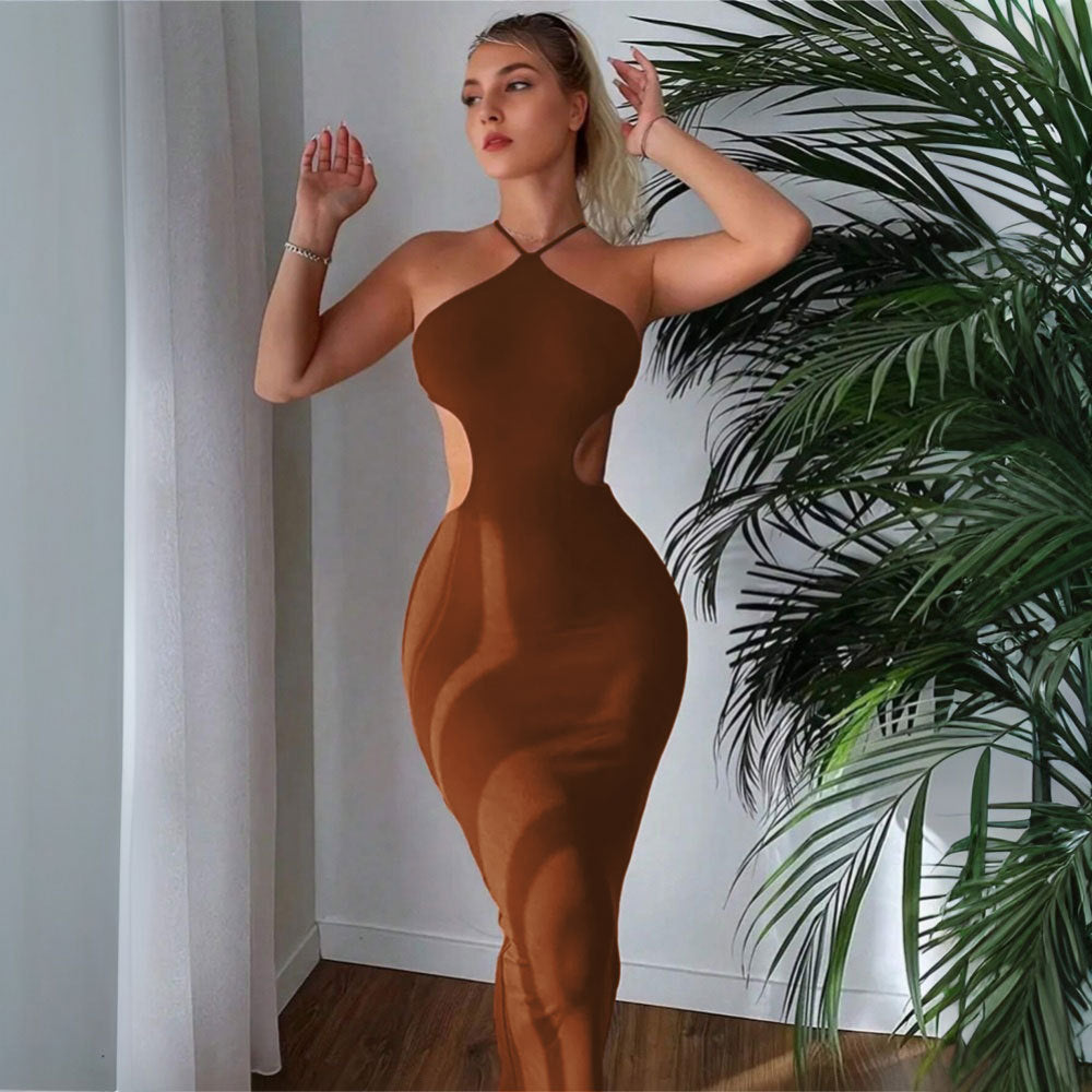 Spring Summer Women Clothing Sexy Backless Lace up Halter Sheath Slim Dress