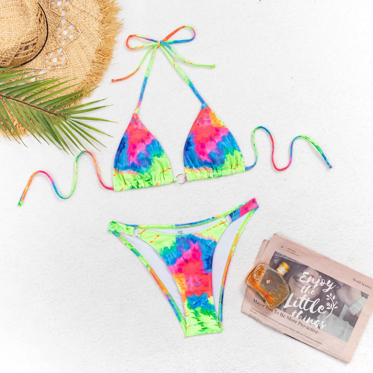 Printed Split Two Piece Set Bikini Lady Sexy Open Back Swimsuit