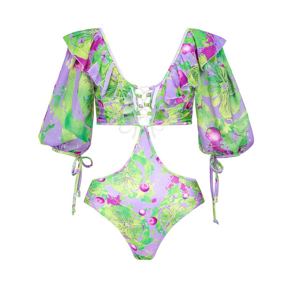 Push up Split Three Piece Sexy Spring Vacation Swimsuit Suit Printing